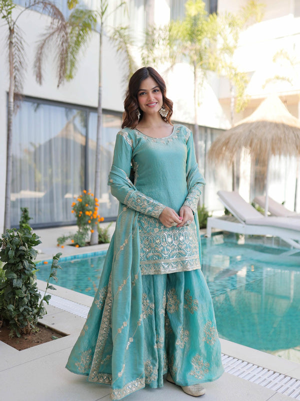 Fendi Crush Zari Sequins Embroidered Palazzo Set with Dupatta