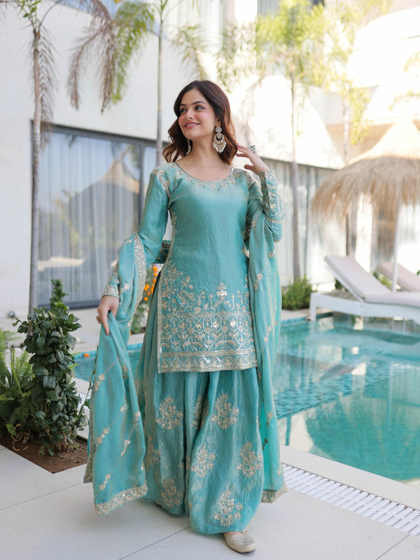 Fendi Crush Zari Sequins Embroidered Palazzo Set with Dupatta