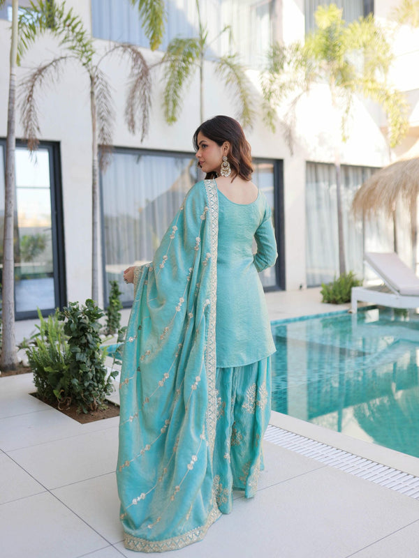 Fendi Crush Zari Sequins Embroidered Palazzo Set with Dupatta
