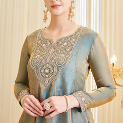 Women's Fandy Silk Embroidered Kurti Pant Set with Fandy Silk Dupatta