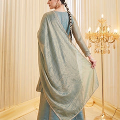 Women's Fandy Silk Embroidered Kurti Pant Set with Fandy Silk Dupatta