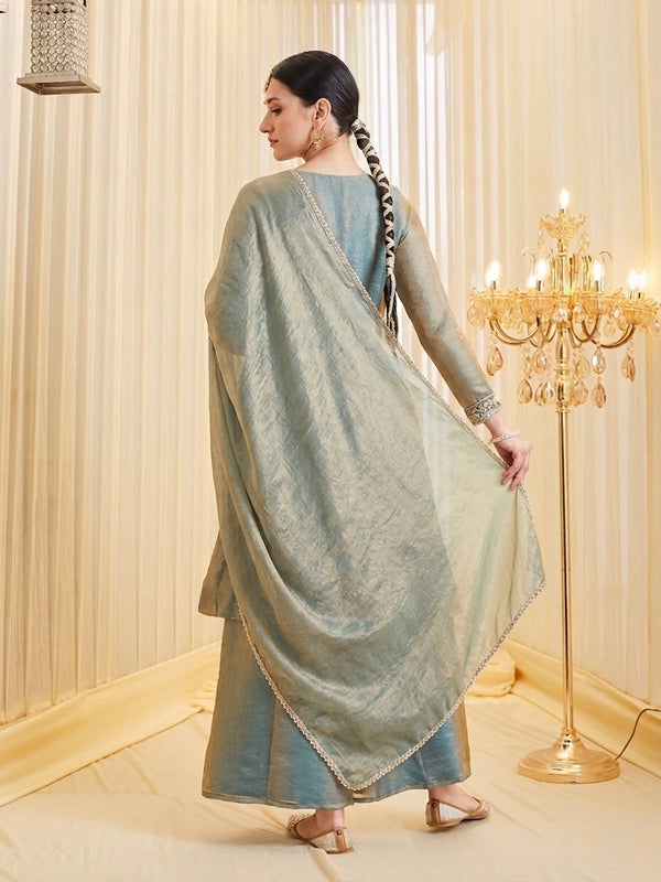 Women's Fandy Silk Embroidered Kurti Pant Set with Fandy Silk Dupatta
