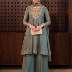 Women's Fandy Silk Embroidered Kurti Pant Set with Fandy Silk Dupatta