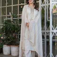 Viscose Chanderi With Embroidery Kurti Pant Set With Dupatta
