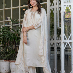 Viscose Chanderi With Embroidery Kurti Pant Set With Dupatta