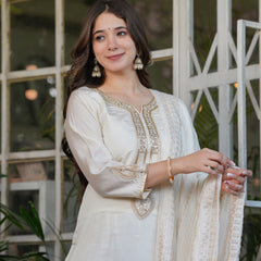 Viscose Chanderi With Embroidery Kurti Pant Set With Dupatta