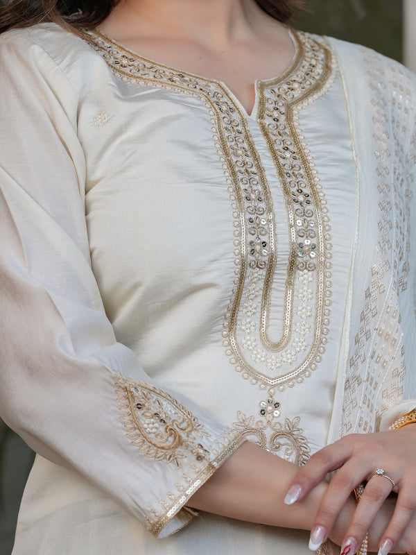Viscose Chanderi With Embroidery Kurti Pant Set With Dupatta