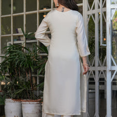 Viscose Chanderi With Embroidery Kurti Pant Set With Dupatta