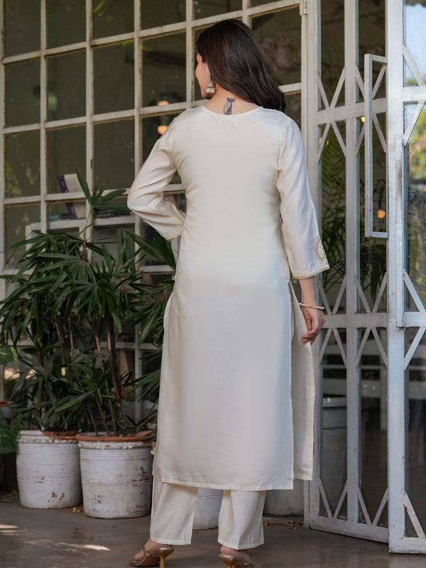 Viscose Chanderi With Embroidery Kurti Pant Set With Dupatta