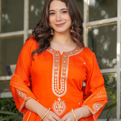 Viscose Chanderi With Embroidery Kurti Pant Set With Dupatta