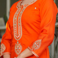 Viscose Chanderi With Embroidery Kurti Pant Set With Dupatta