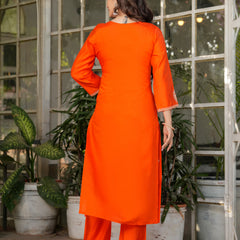 Viscose Chanderi With Embroidery Kurti Pant Set With Dupatta