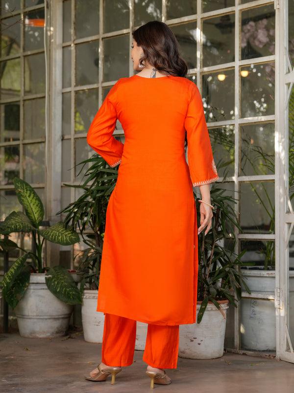 Viscose Chanderi With Embroidery Kurti Pant Set With Dupatta