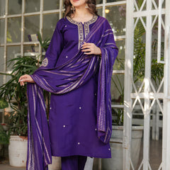 Viscose Chanderi With Embroidery Kurti Pant Set With Dupatta