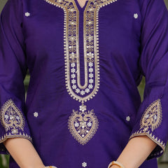 Viscose Chanderi With Embroidery Kurti Pant Set With Dupatta