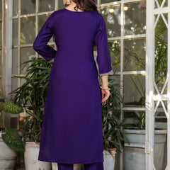 Viscose Chanderi With Embroidery Kurti Pant Set With Dupatta