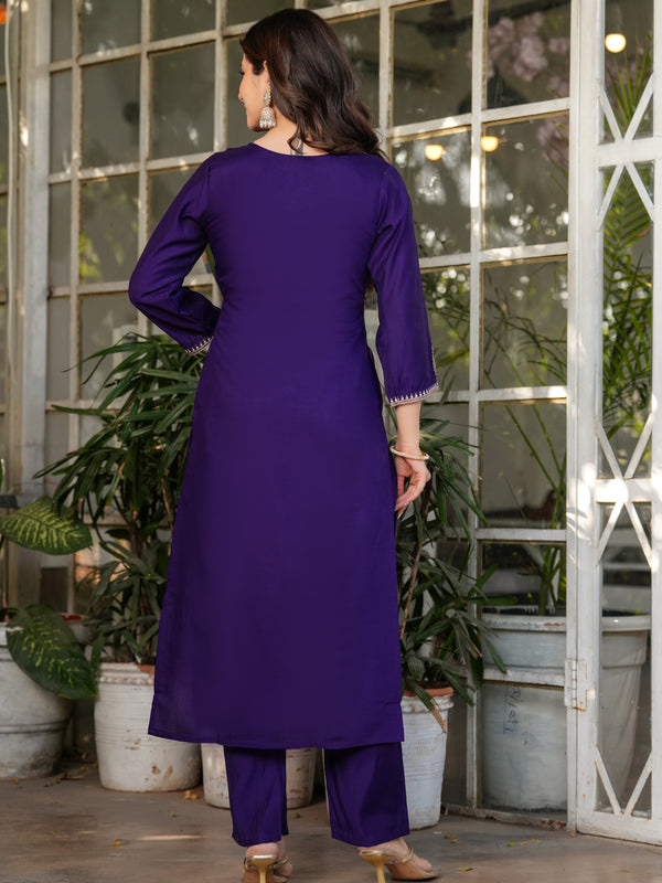 Viscose Chanderi With Embroidery Kurti Pant Set With Dupatta