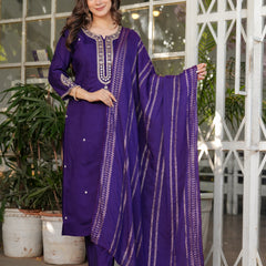 Viscose Chanderi With Embroidery Kurti Pant Set With Dupatta