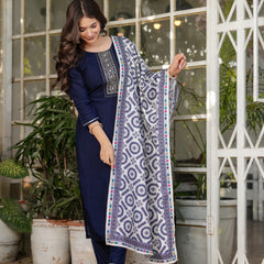 Rayon With Embroidery Kurti Pant Set With Dupatta