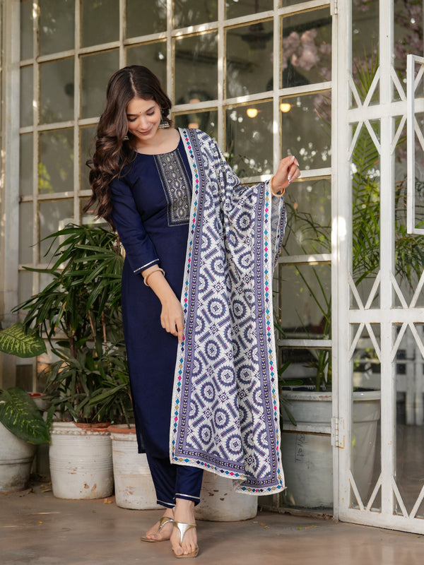 Rayon With Embroidery Kurti Pant Set With Dupatta