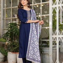 Rayon With Embroidery Kurti Pant Set With Dupatta