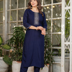 Rayon With Embroidery Kurti Pant Set With Dupatta