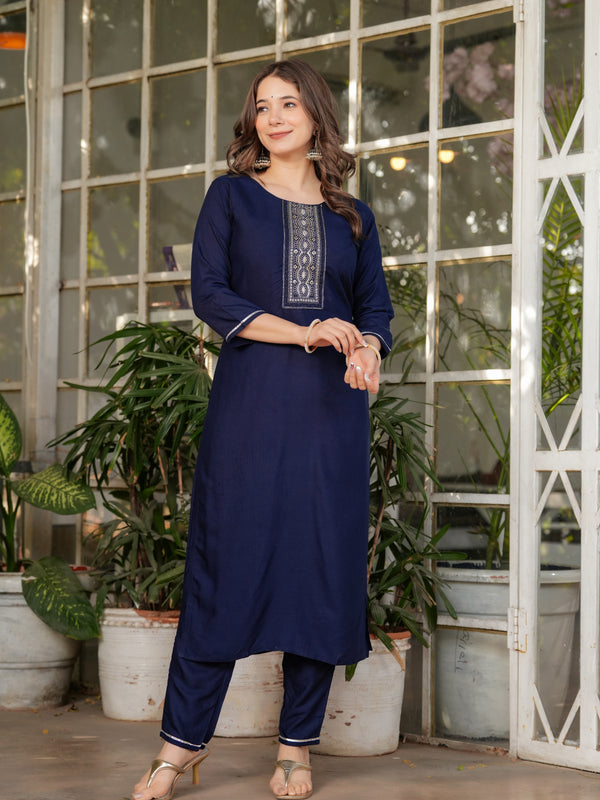 Rayon With Embroidery Kurti Pant Set With Dupatta