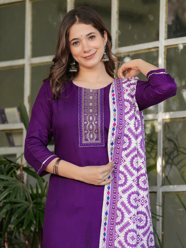 Rayon With Embroidery Kurti Pant Set With Dupatta