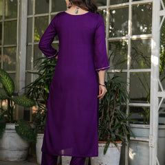 Rayon With Embroidery Kurti Pant Set With Dupatta