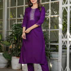 Rayon With Embroidery Kurti Pant Set With Dupatta