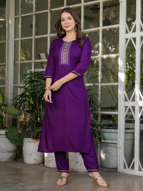 Rayon With Embroidery Kurti Pant Set With Dupatta
