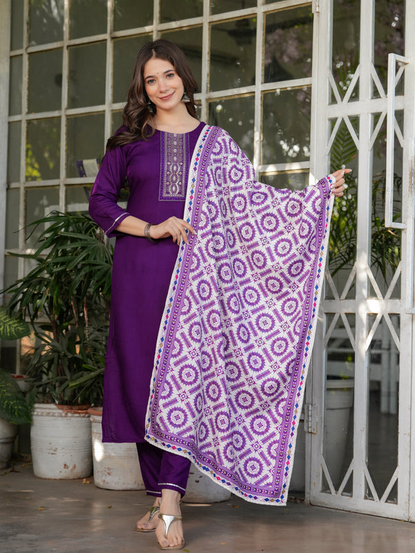 Rayon With Embroidery Kurti Pant Set With Dupatta