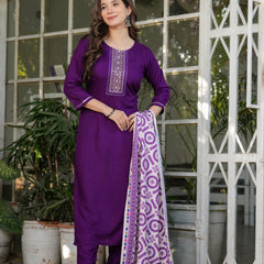 Rayon With Embroidery Kurti Pant Set With Dupatta