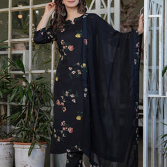 Silk Blend With Print Kurti Pant Set With Dupatta