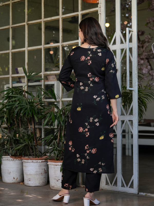 Silk Blend With Print Kurti Pant Set With Dupatta