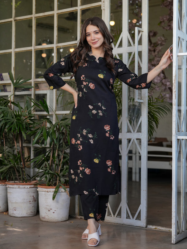 Silk Blend With Print Kurti Pant Set With Dupatta