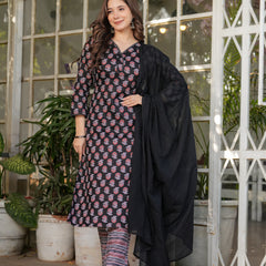 Pure Cotton With Print Kurti Pant Set With Dupatta