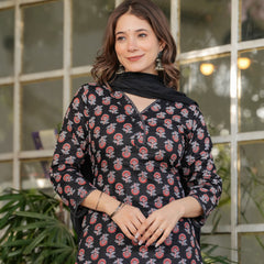 Pure Cotton With Print Kurti Pant Set With Dupatta