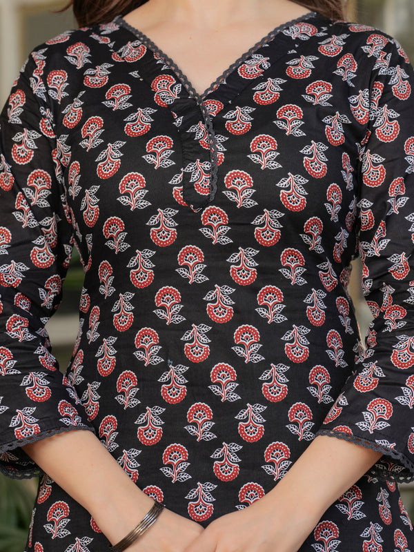 Pure Cotton With Print Kurti Pant Set With Dupatta