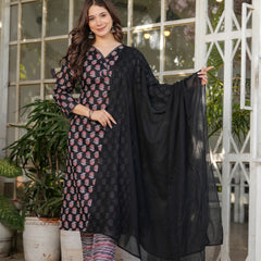 Pure Cotton With Print Kurti Pant Set With Dupatta