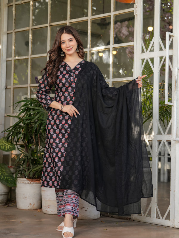 Pure Cotton With Print Kurti Pant Set With Dupatta