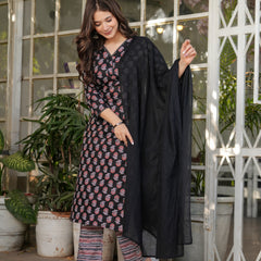 Pure Cotton With Print Kurti Pant Set With Dupatta