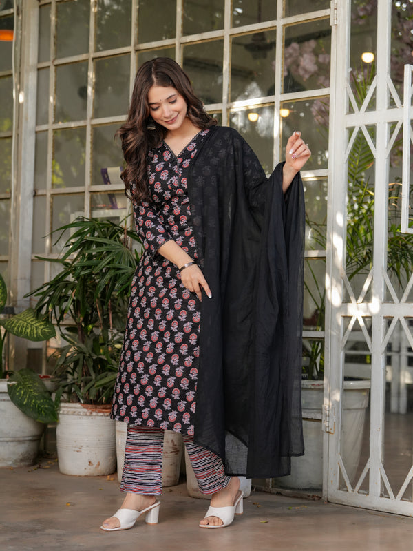 Pure Cotton With Print Kurti Pant Set With Dupatta