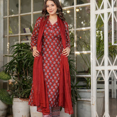 Pure Cotton With Print Kurti Pant Set With Dupatta