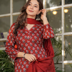 Pure Cotton With Print Kurti Pant Set With Dupatta