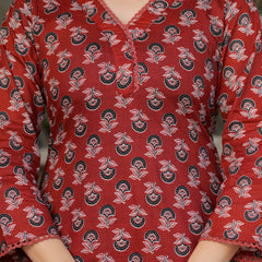 Pure Cotton With Print Kurti Pant Set With Dupatta