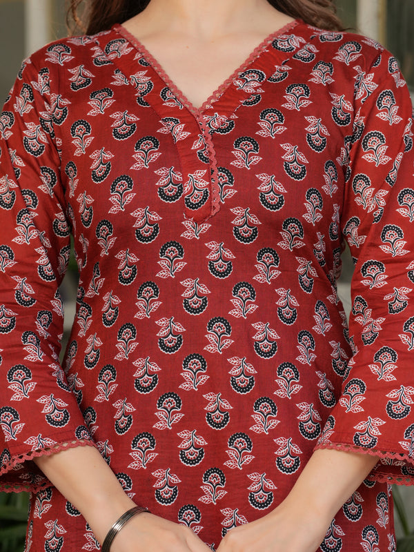 Pure Cotton With Print Kurti Pant Set With Dupatta