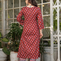 Pure Cotton With Print Kurti Pant Set With Dupatta