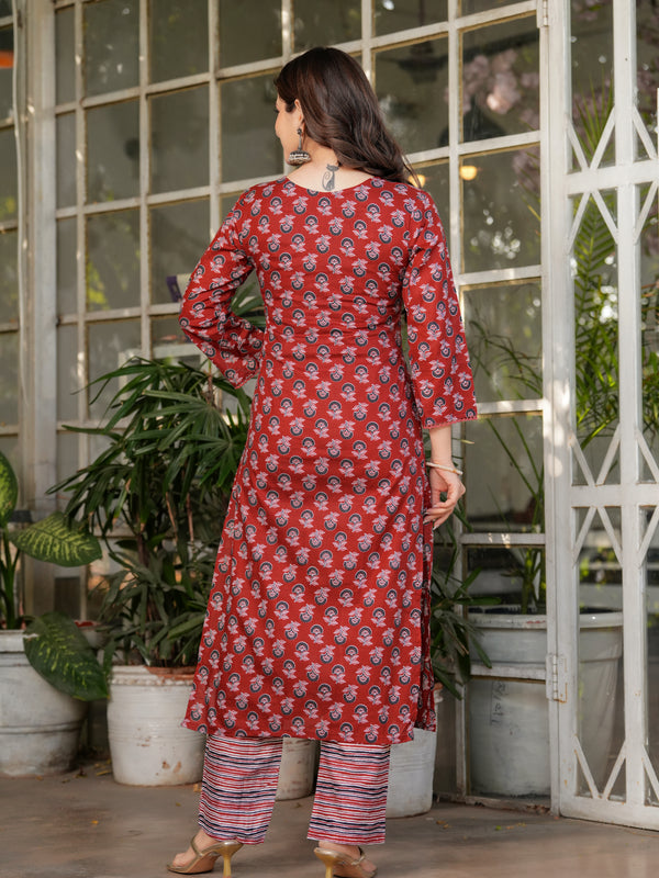 Pure Cotton With Print Kurti Pant Set With Dupatta