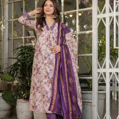 Pure Cotton With Print Kurti Pant Set With Dupatta